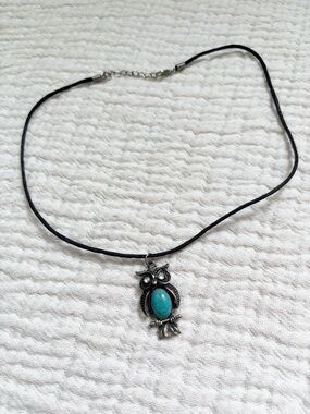 rustic silver owl beaded pendant necklace